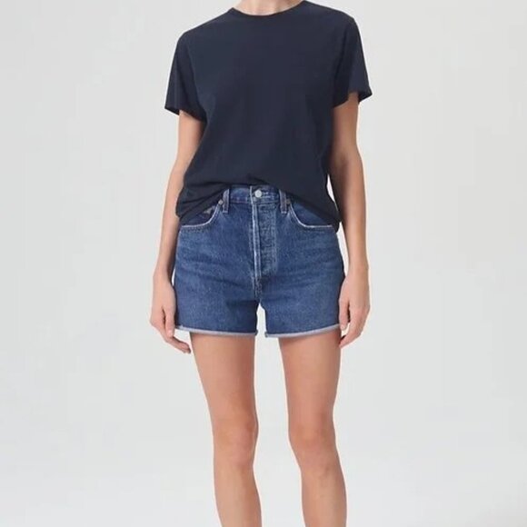 AGOLDE Dee High Rise Rolled Hem Shorts in Enamour 27 - Picture 1 of 9